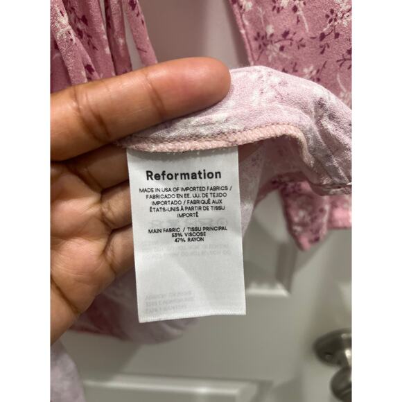 Reformation Rosalie Long Sleeve Square Neck Pink Floral Mini Dress Sz 2 - Picture 8 of 12